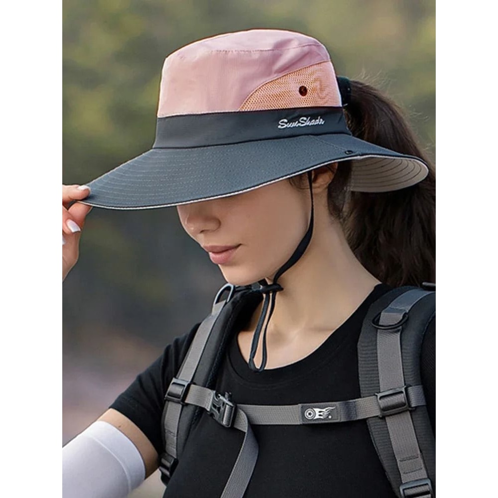 Unisex Quick Drying Bucket Hat With Large Brim And Ponytail Slot For Outdoor Sun Protection 0