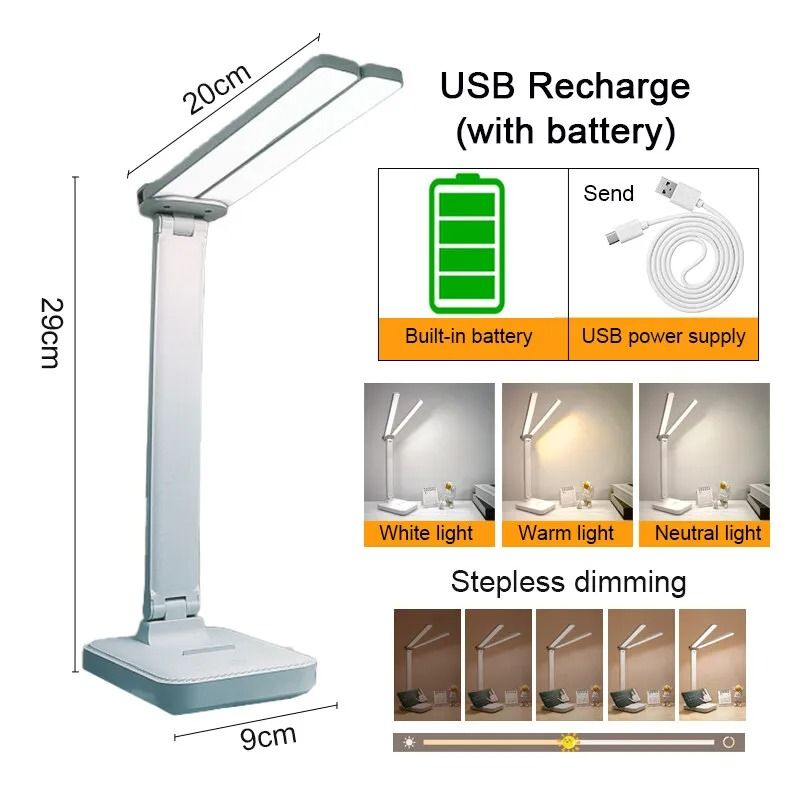 LED Desk Lamp USB Rechargeable Foldable Light With 3 Dimming Levels And Touch Control For Eye Prote 9