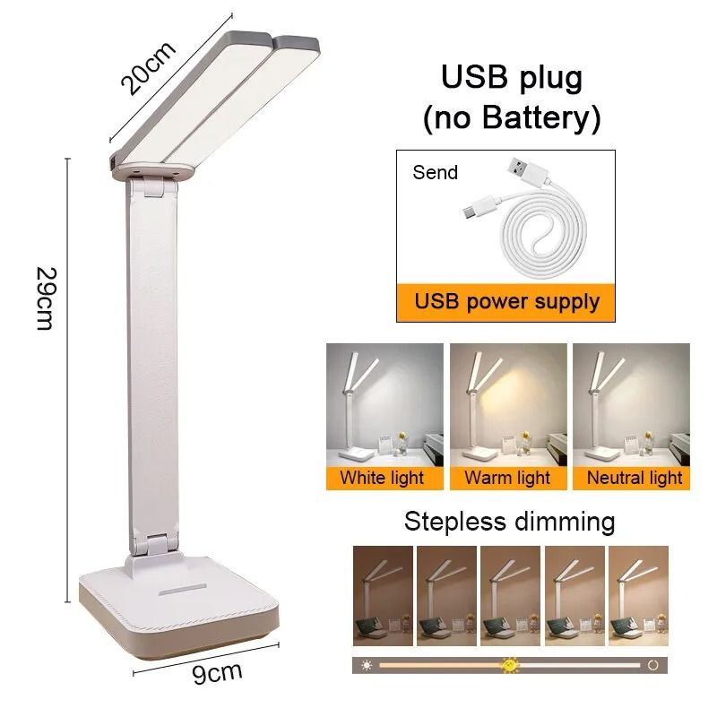 LED Desk Lamp USB Rechargeable Foldable Light With 3 Dimming Levels And Touch Control For Eye Prote 6