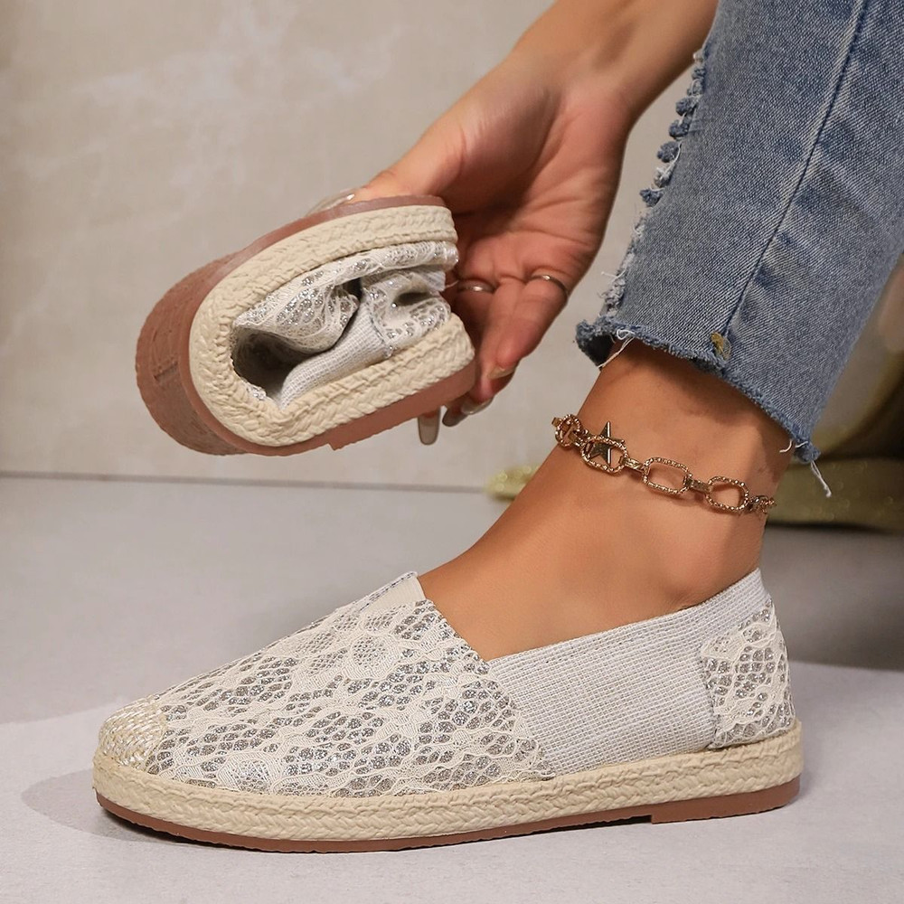 Lightweight SlipOn Casual Loafers For Women Lace Design Comfortable Everyday Sneakers 0