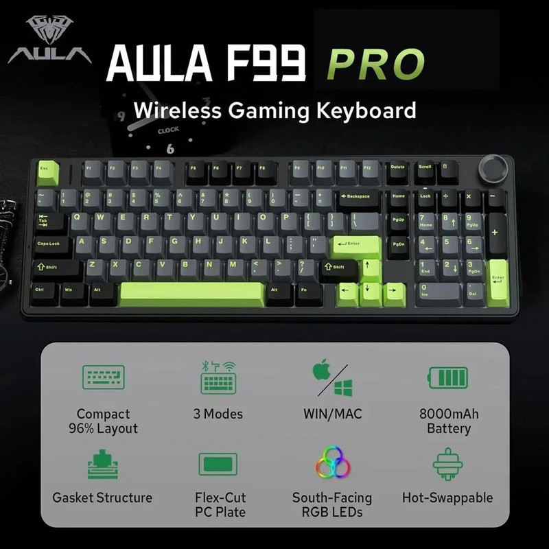 AULA F99PRO Wireless Mechanical Gaming Keyboard With Knob And Hot Swappable Gasket Mount 0