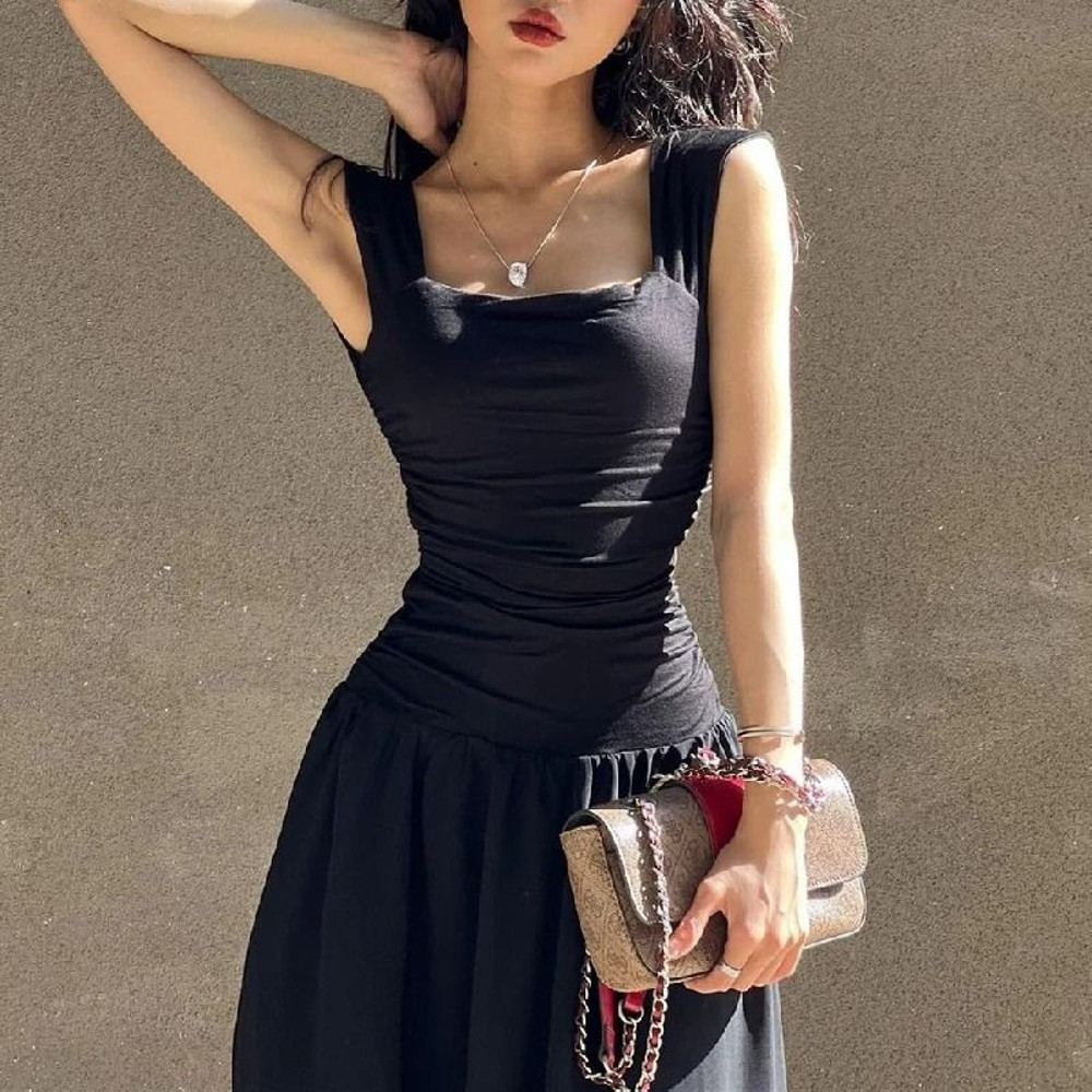 WhereMery Elegant Ruched Slip Maxi Dress For Women 4