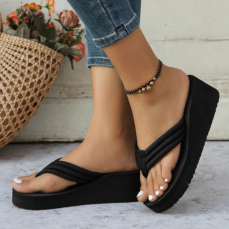 Womens Wedge Flip Flops With Thick Sole And Clip Toe Design Lightweight Non Slip Summer Slippers 2