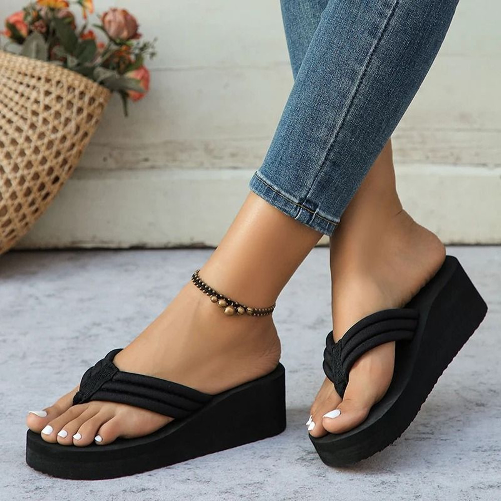 Womens Wedge Flip Flops With Thick Sole And Clip Toe Design Lightweight Non Slip Summer Slippers 3