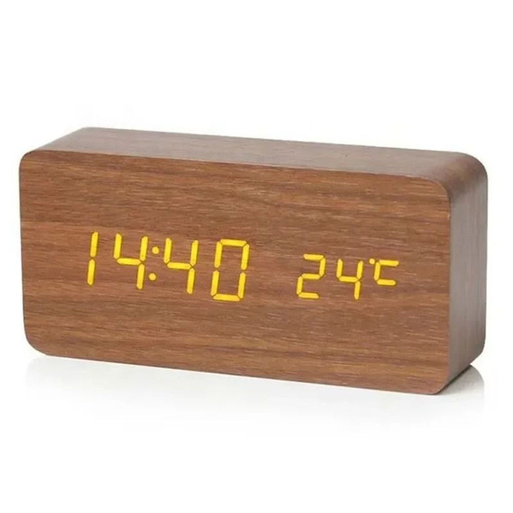 Wooden Digital LED Alarm Clock With Temperature Display 9