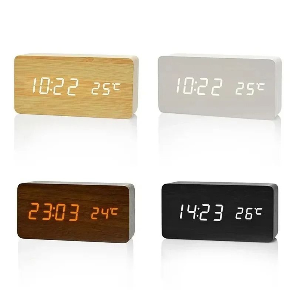 Wooden Digital LED Alarm Clock With Temperature Display 4