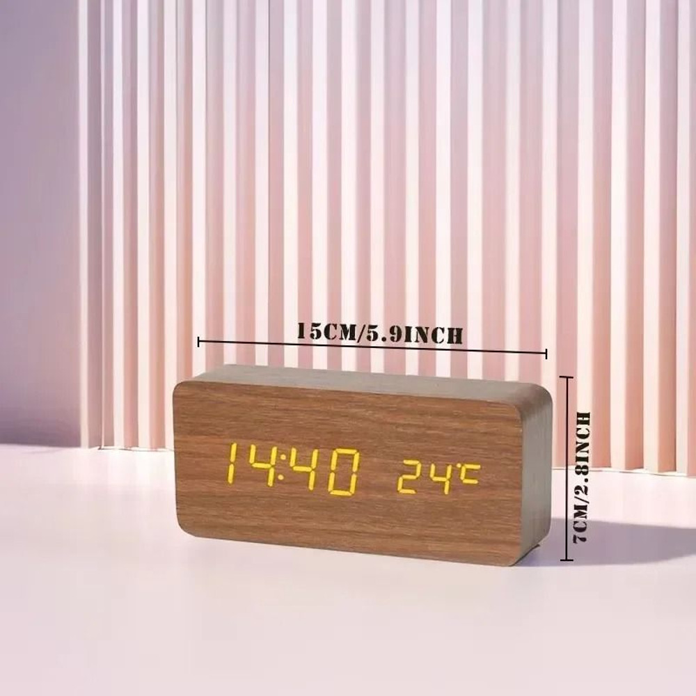 Wooden Digital LED Alarm Clock With Temperature Display 5