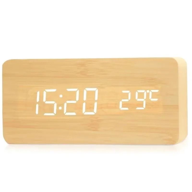 Wooden Digital LED Alarm Clock With Temperature Display 8