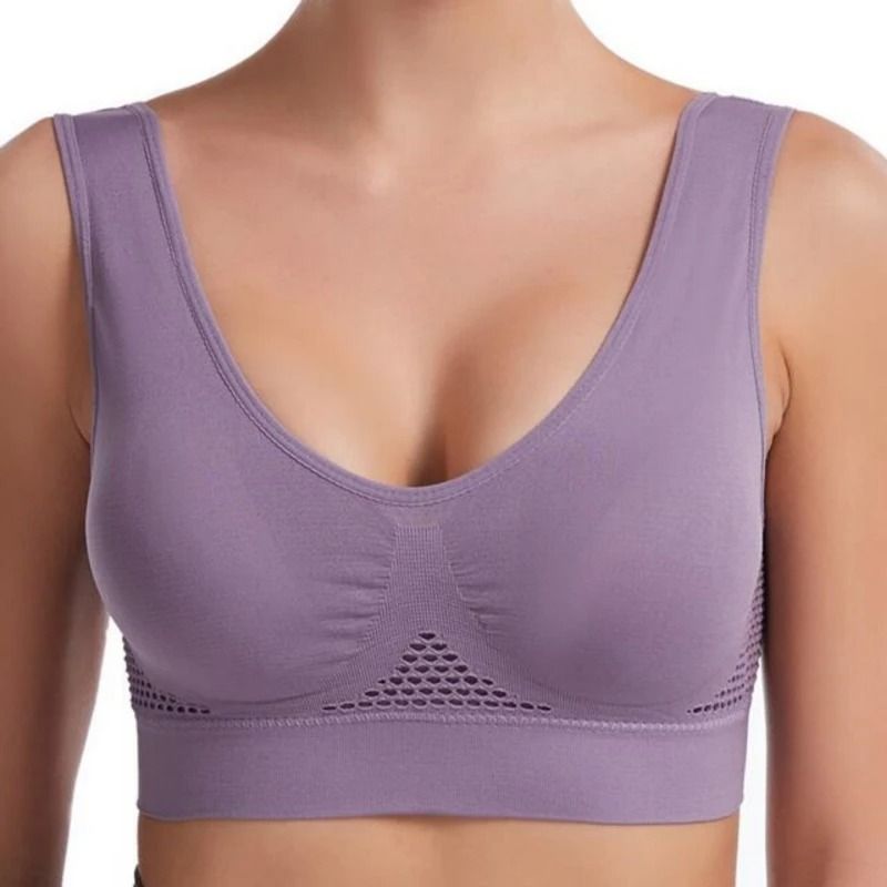 S To 7XL Plus Size Grid Air Hole Wireless Sports Bra For Yoga Running 4