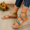 Women Yellow Embroidered Summer Flat Sandals Plus Size Comfortable Casual Beach Travel Shoes 5