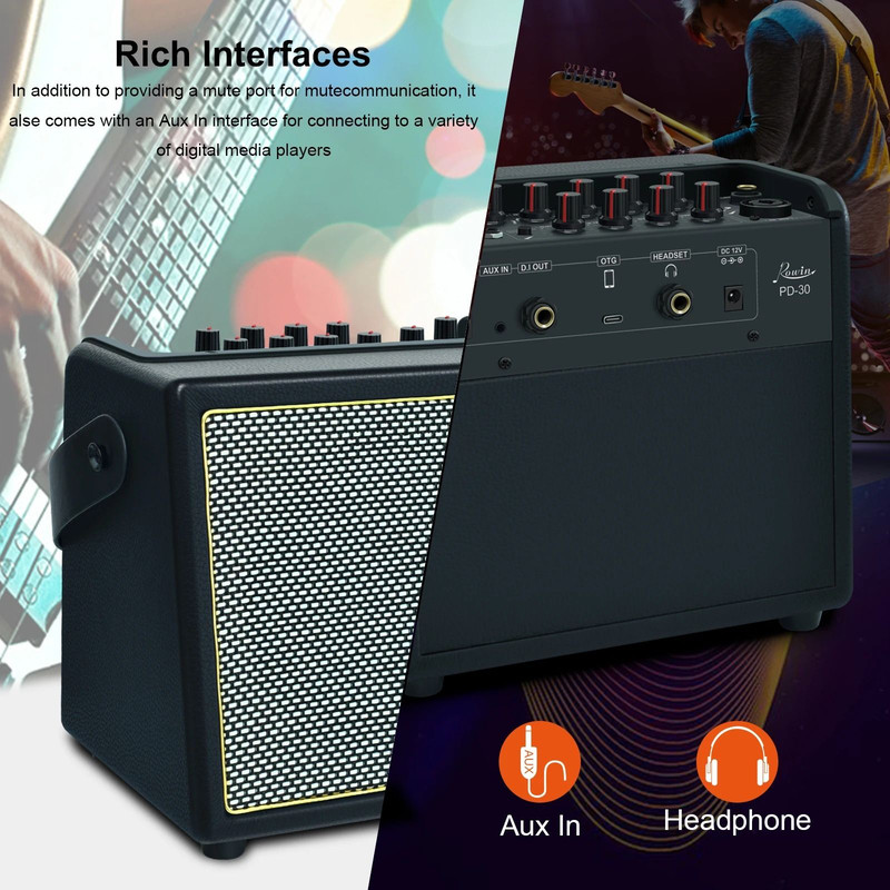 Rowin Rechargeable 30W Bluetooth Acoustic Guitar Amplifier With Reverb And Chorus Effects 1