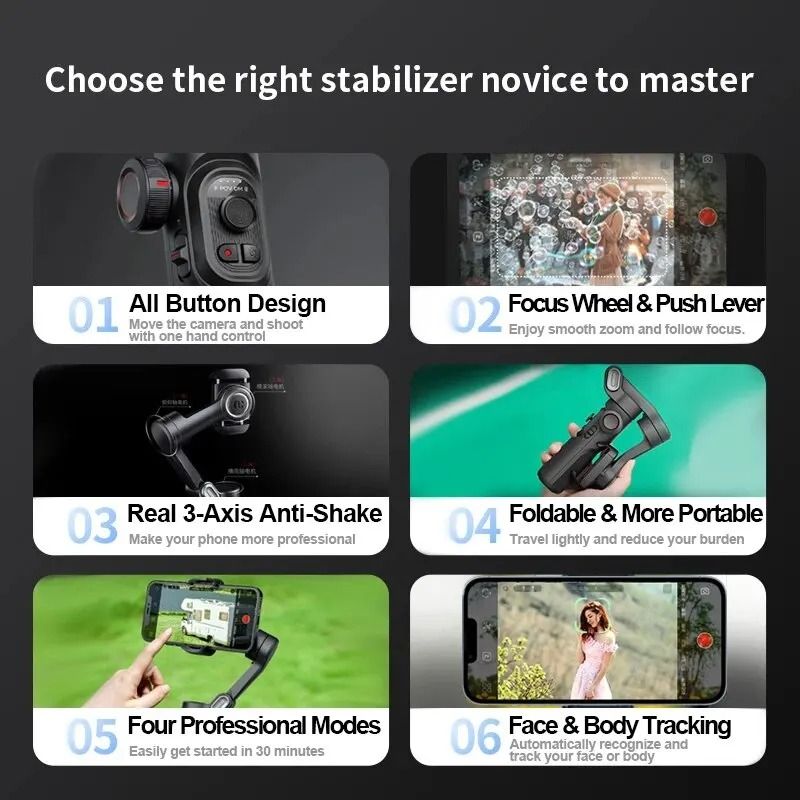 3 Axis Smartphone Gimbal Stabilizer With AI Face Tracking For IPhone And Android Vlogging 4