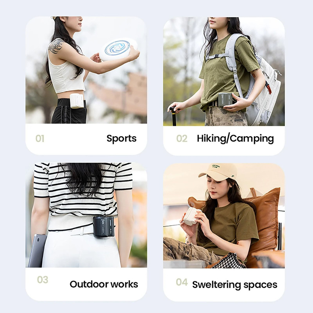 Rechargeable Waist Mounted Portable Fan With Leafless Design And Three Speeds For Outdoor Camping A 3