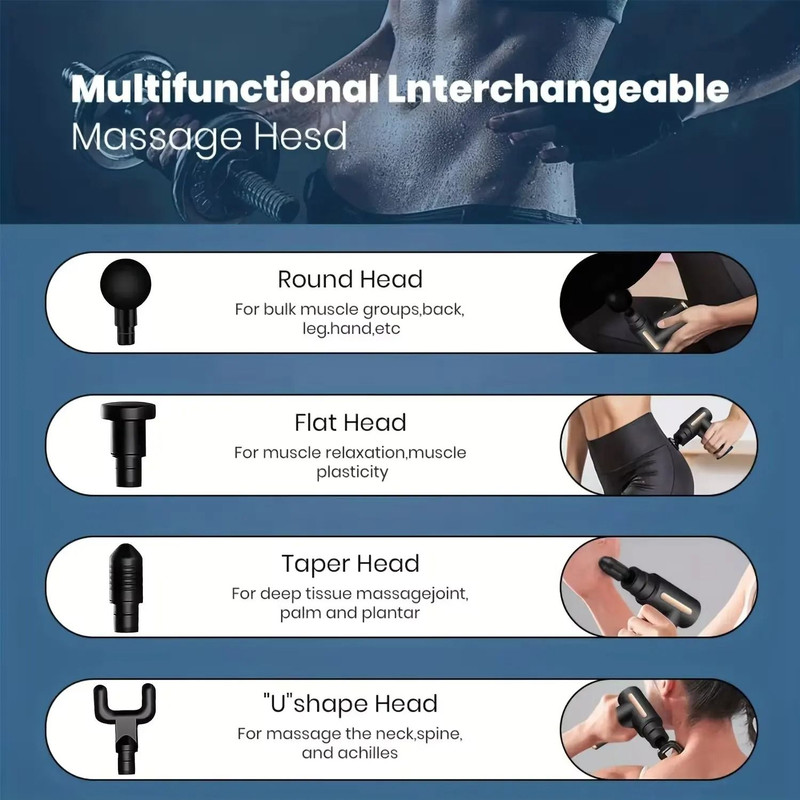 Portable Electric Massage Gun With LED Touch Screen And Replaceable Heads For Deep Muscle Relaxatio 5