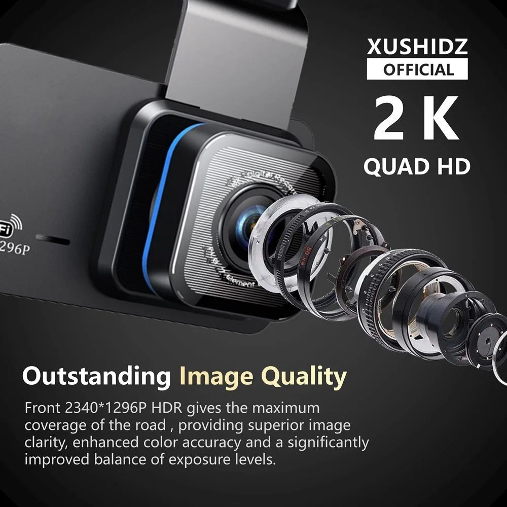 XUSHIDZ X02 2K WiFi Dash Cam With Dual Channel Recording Motion Detection And 24 Hour Parking Monit 2