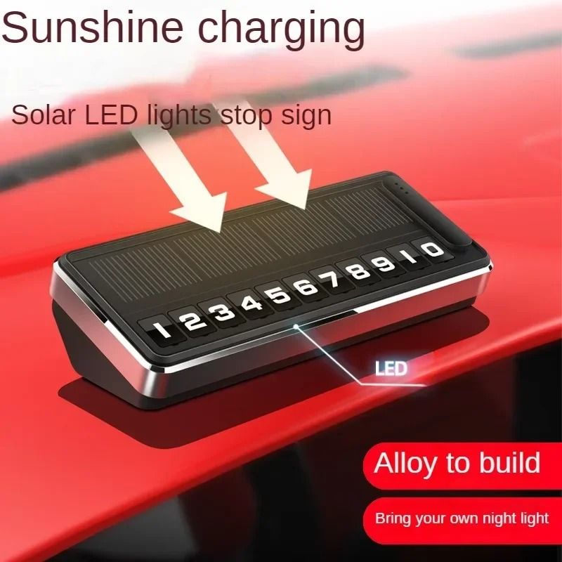 Solar LED Phone Number Plate Parking Card With Hidden Display For Car Dashboard And Temporary Stop 1