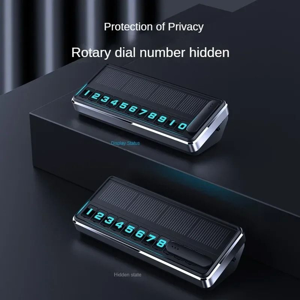 Solar LED Phone Number Plate Parking Card With Hidden Display For Car Dashboard And Temporary Stop 2