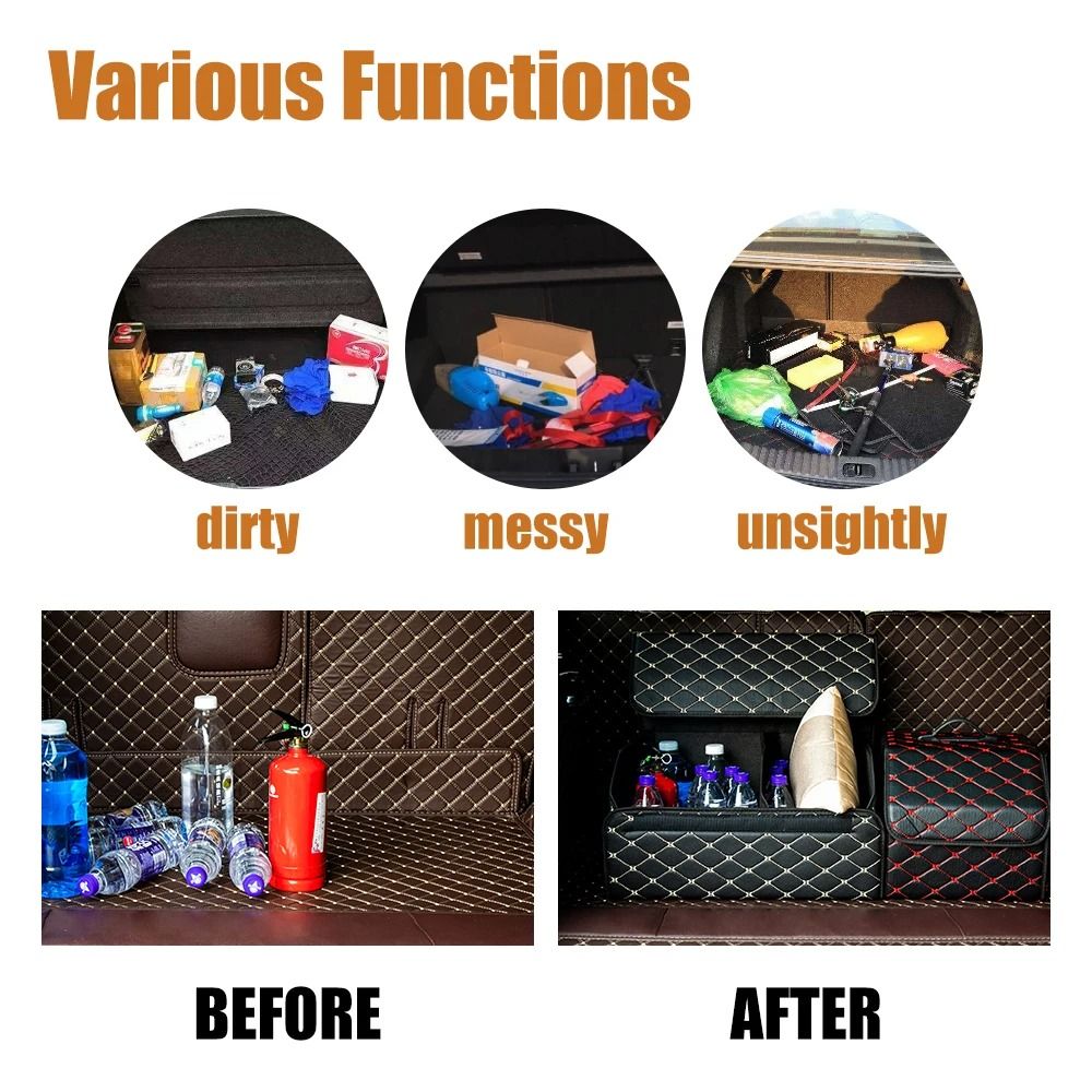 Foldable Car Trunk Organizer Box With Large Capacity And Leather Finish For Tools And Emergency Sto 3