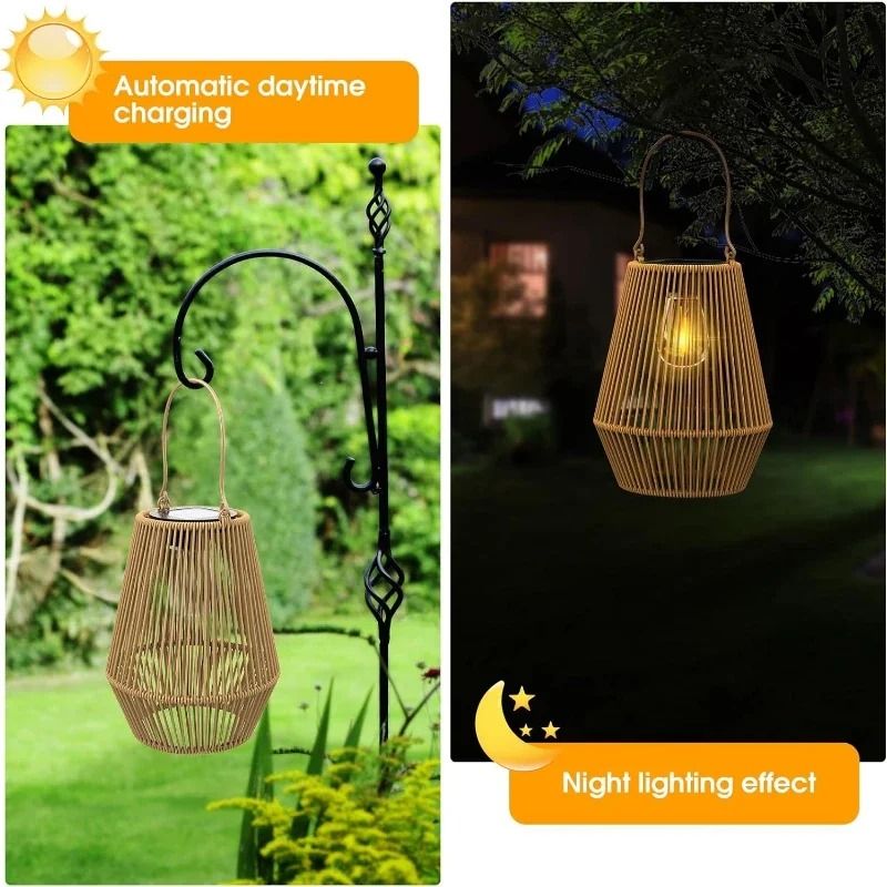 Hand Woven Outdoor Solar Lanterns For Garden And Courtyard Lighting With Tungsten Filament Design 5