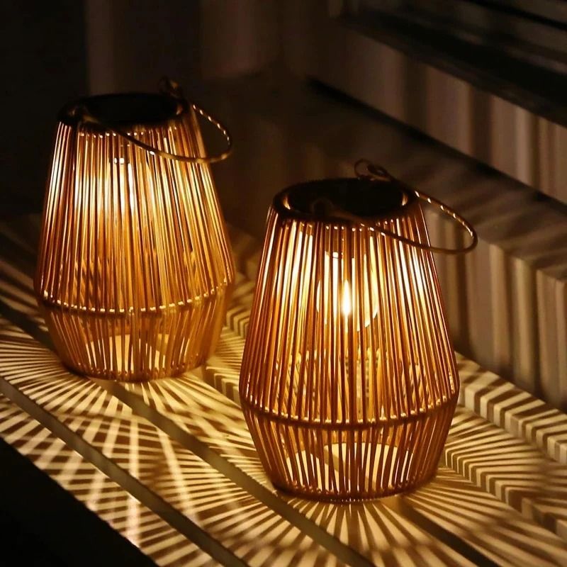Hand Woven Outdoor Solar Lanterns For Garden And Courtyard Lighting With Tungsten Filament Design 7