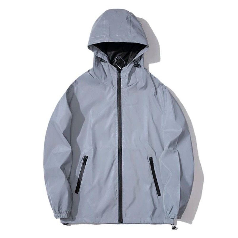 Night Reflective Jackets Double Fabric Windbreaker Hooded Jacket Men Hip Hop Dancer Waterproof Zipp
