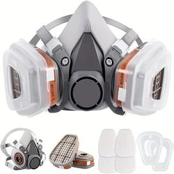 half face gas respirator mask with dust and chemical vapor filters for painting and work safety