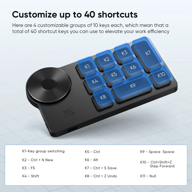 XPPen Wireless Shortcut Remote With Bluetooth And Custom Express Keys For Graphic Tablets And Pen D 2