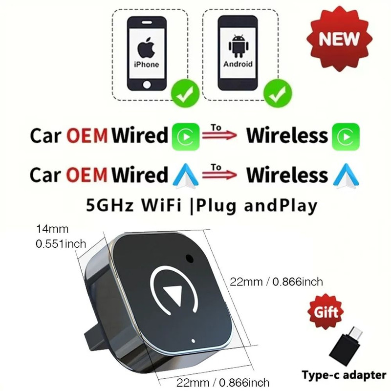 Wireless Carplay Android Auto Adapter AI Box For USB Connected Cars For IPhone And Android Devices 6