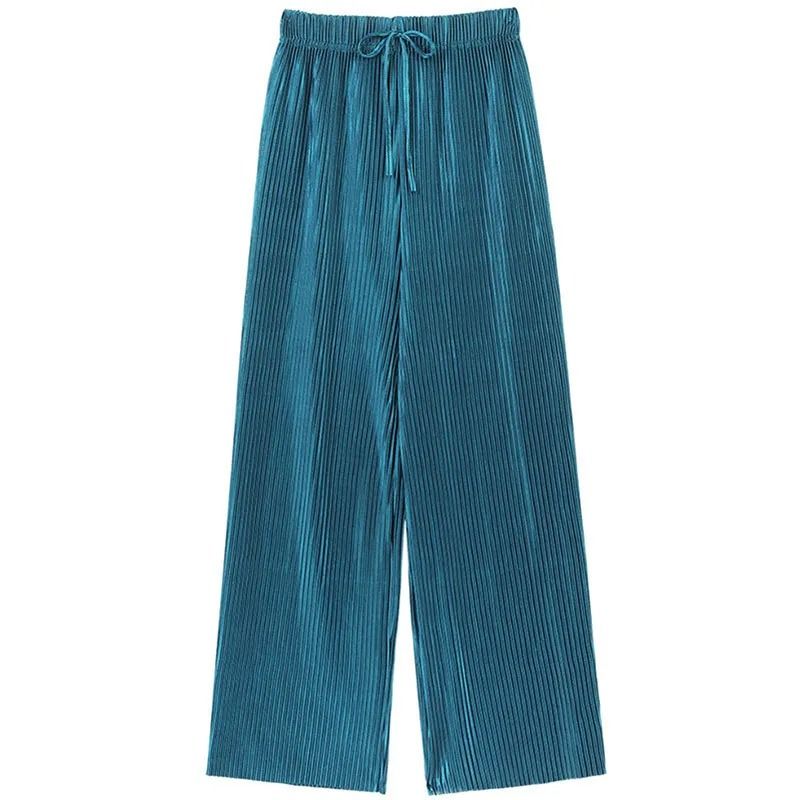 Women Summer Wide Leg Pants With Elastic Waist And Pleated Ice Silk Fabric For Casual Comfort 3