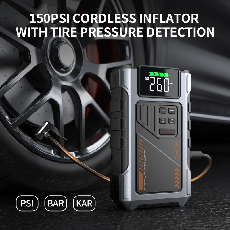Portable Car Jump Starter With Air Compressor And 3000A Peak Battery Pack For Gas And Diesel Engine 2