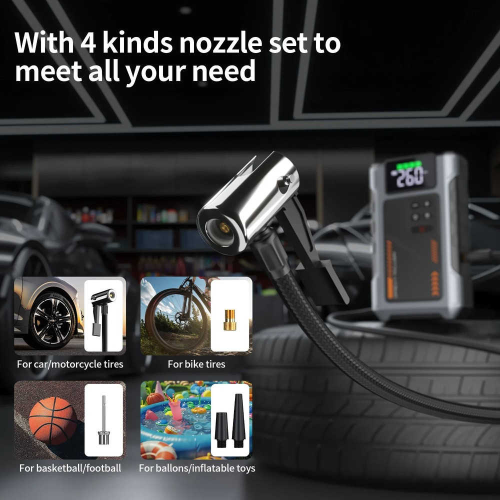 Portable Car Jump Starter With Air Compressor And 3000A Peak Battery Pack For Gas And Diesel Engine 3