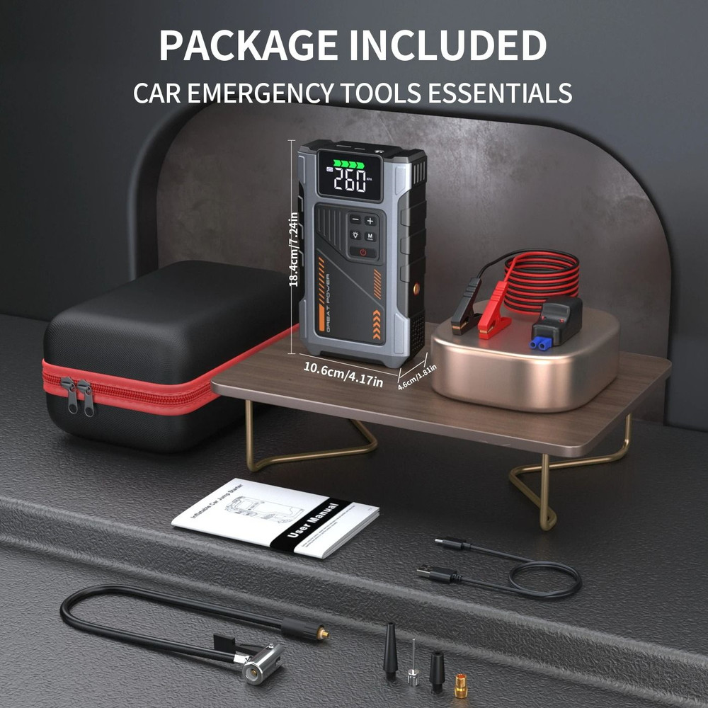 Portable Car Jump Starter With Air Compressor And 3000A Peak Battery Pack For Gas And Diesel Engine 5
