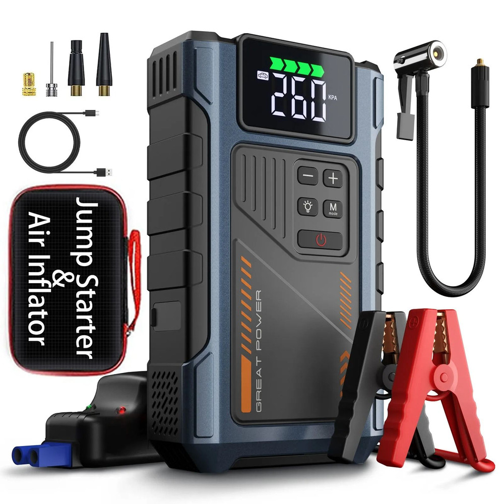 Portable Car Jump Starter With Air Compressor And 3000A Peak Battery Pack For Gas And Diesel Engine 6