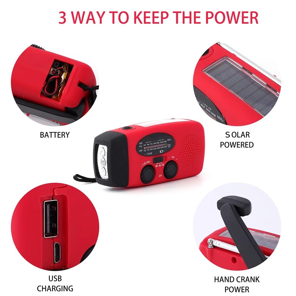Portable Emergency Radio With Solar USB Charging LED Light And FM AM For Travel And Outdoor Use 3