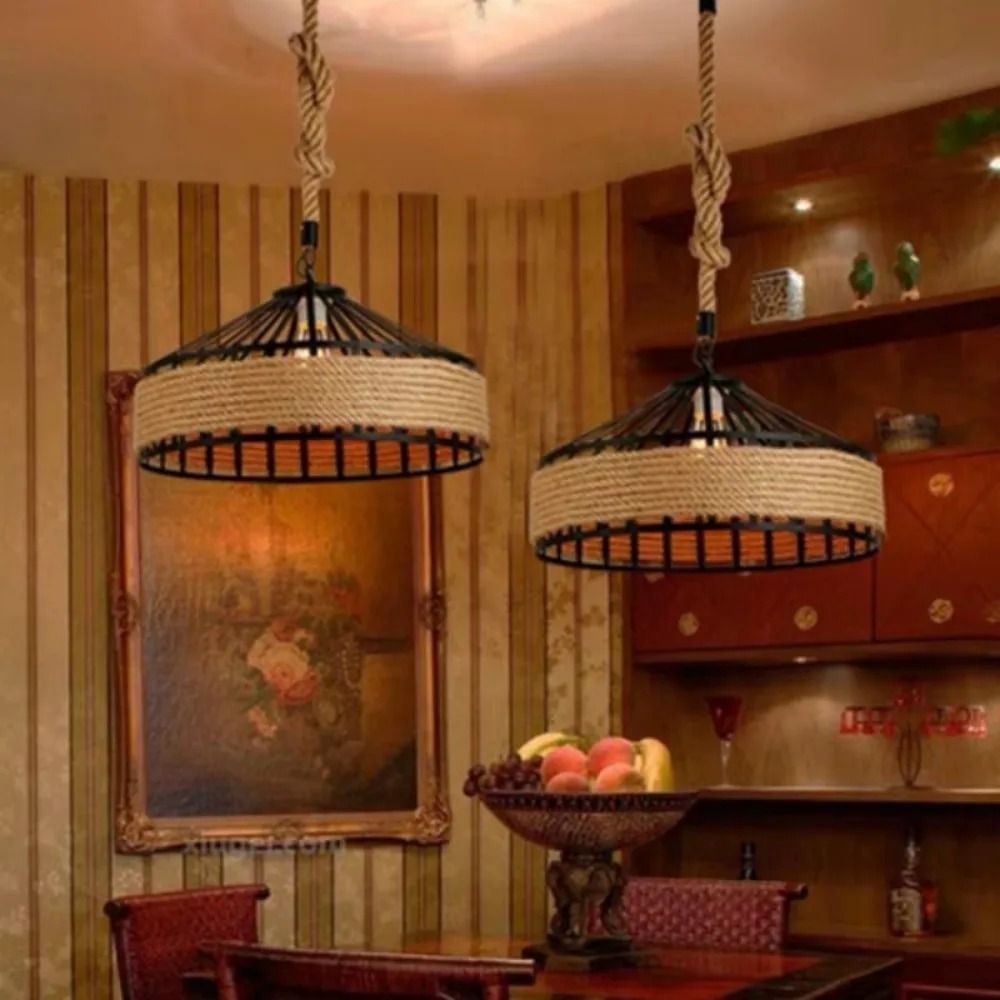 Nordic Vintage Twine Chandelier With Adjustable Rope Design For Kitchen Bar And Dining Room Decor 3