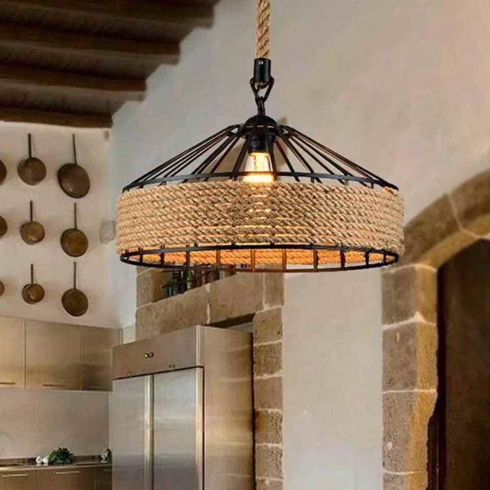 Nordic Vintage Twine Chandelier With Adjustable Rope Design For Kitchen Bar And Dining Room Decor 5