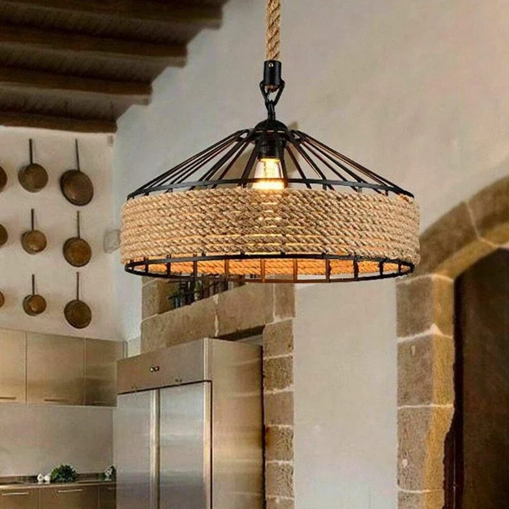 Nordic Vintage Twine Chandelier With Adjustable Rope Design For Kitchen Bar And Dining Room Decor 6
