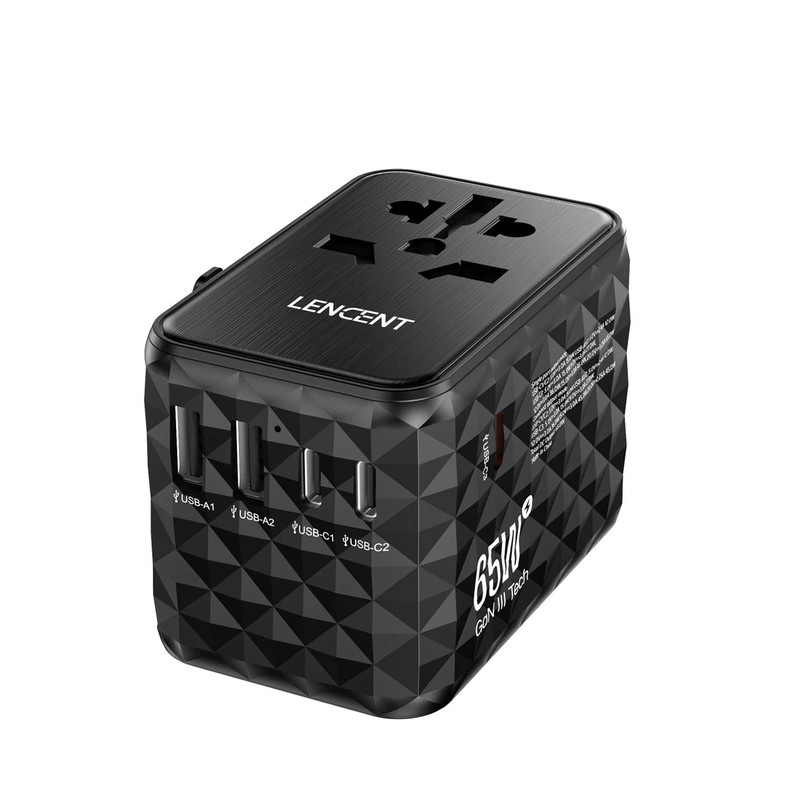 LENCENT 65W GaN Universal Travel Adapter With USB And Type C Ports For Fast Charging In EU UK USA A 6