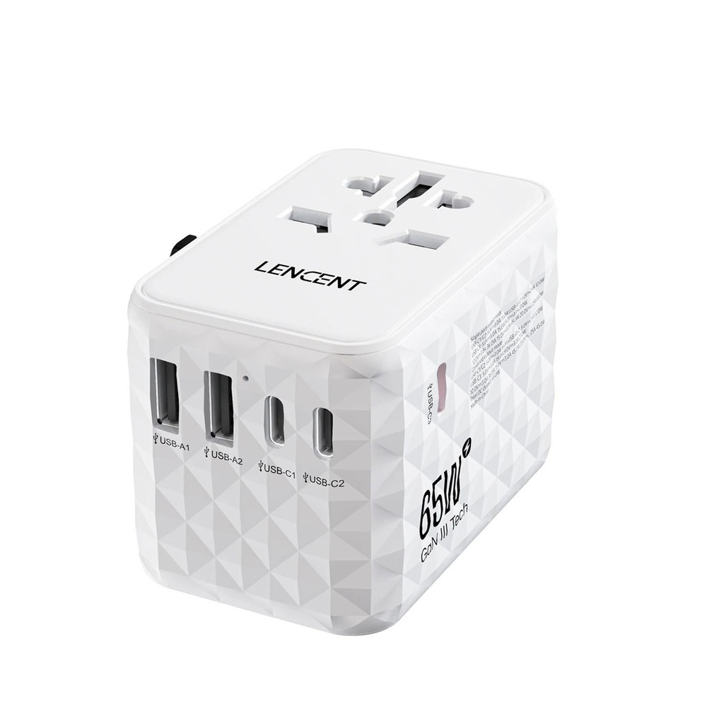 LENCENT 65W GaN Universal Travel Adapter With USB And Type C Ports For Fast Charging In EU UK USA A 7