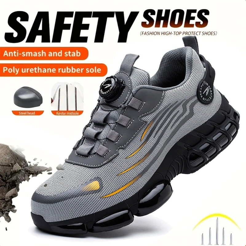 Lace Free Breathable Anti Smash Work Shoes With Soft Sole And Anti Puncture Protection 0