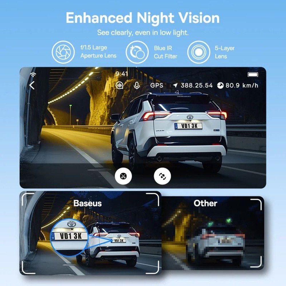 Baseus VD1 3K Front And Rear Dash Cam With GPS Galileo And Supercapacitor For 24 Hour Car Parking S 3