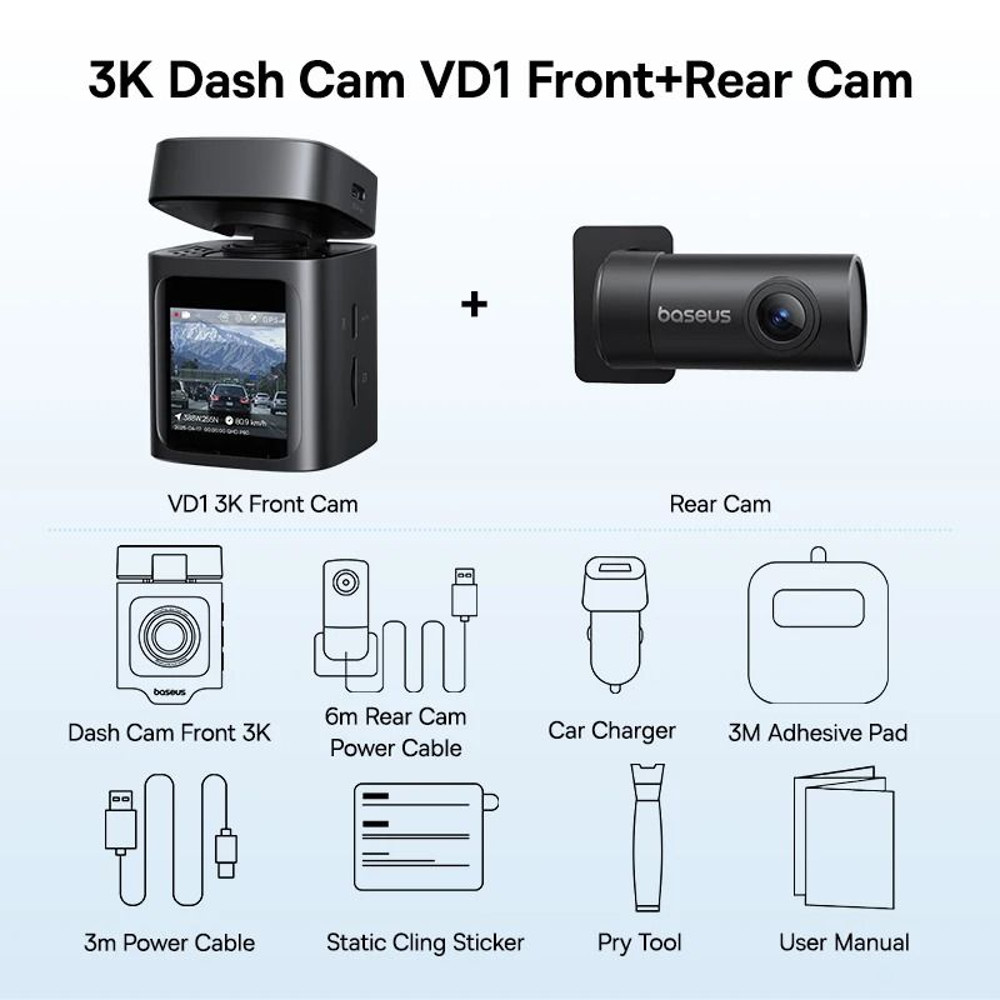 Baseus VD1 3K Front And Rear Dash Cam With GPS Galileo And Supercapacitor For 24 Hour Car Parking S 8