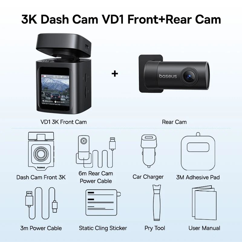 Baseus VD1 3K Front And Rear Dash Cam With GPS Galileo And Supercapacitor For 24 Hour Car Parking S 8