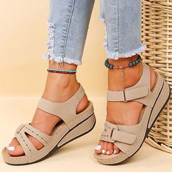 womens summer wedge sandals with open toe design and soft sole for walking and casual outfits