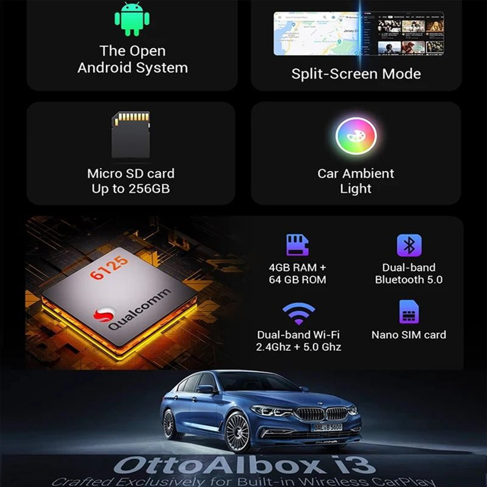 OTTOCAST I3 CarPlay AI Box With Android 13 Wireless Adapter And Video Streaming Support For BMW MG 2
