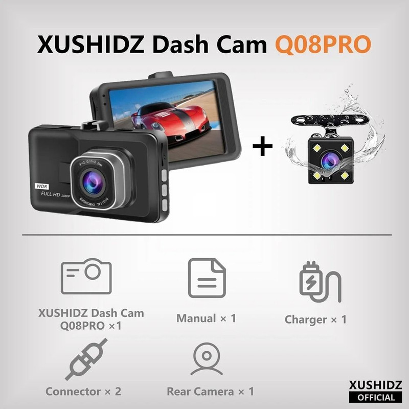 XUSHIDZ 1080P Dash Camera With Loop Recording And Night Vision For Car Video Recording And 24 Hour 7
