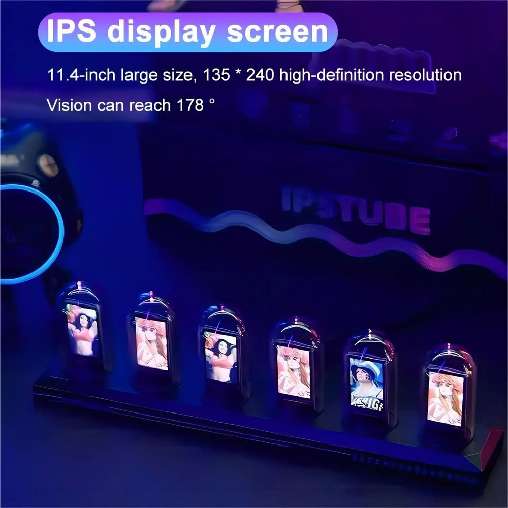 RGB Nixie Tube Clock With IPS Screen And LED Glow For Desktop Decor And Night Light Display 2
