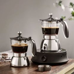 visible stainless steel moka pot coffee maker with transparent pot body for espresso and home brewing