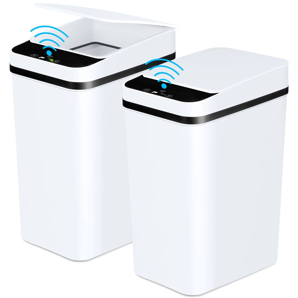 2 Pack 12L Motion Sensor Trash Cans With Lid Slim Touchless Design For Bathroom Bedroom Or Office U 0