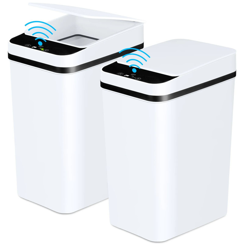 2 Pack 12L Motion Sensor Trash Cans With Lid Slim Touchless Design For Bathroom Bedroom Or Office U 0